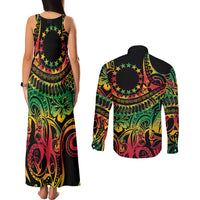 Cook Islands 15 Stars Couples Matching Tank Maxi Dress and Long Sleeve Button Shirt Kuki Airani Polynesian Tribal Wave Tattoo LT9 - Polynesian Pride