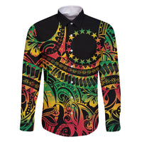 Cook Islands 15 Stars Family Matching Long Sleeve Bodycon Dress and Hawaiian Shirt Kuki Airani Polynesian Tribal Wave Tattoo LT9 Dad's Shirt - Long Sleeve Reggae - Polynesian Pride