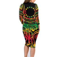Cook Islands 15 Stars Family Matching Long Sleeve Bodycon Dress and Hawaiian Shirt Kuki Airani Polynesian Tribal Wave Tattoo LT9 - Polynesian Pride