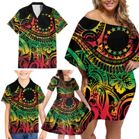 Cook Islands 15 Stars Family Matching Off Shoulder Short Dress and Hawaiian Shirt Kuki Airani Polynesian Tribal Wave Tattoo LT9 - Polynesian Pride