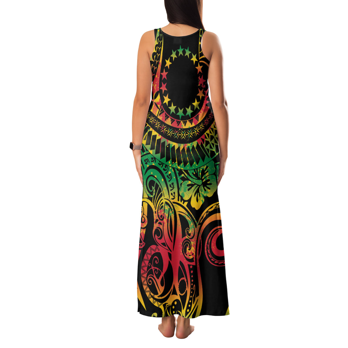 Cook Islands 15 Stars Family Matching Tank Maxi Dress and Hawaiian Shirt Kuki Airani Polynesian Tribal Wave Tattoo LT9 - Polynesian Pride