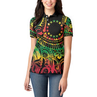 Cook Islands 15 Stars Women Polo Shirt Kuki Airani Polynesian Tribal Wave Tattoo
