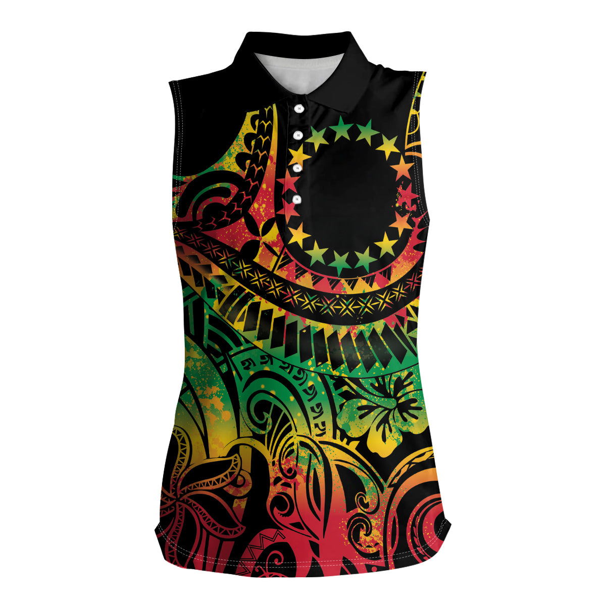 Cook Islands 15 Stars Women Sleeveless Polo Shirt Kuki Airani Polynesian Tribal Wave Tattoo LT9 Female Reggae - Polynesian Pride