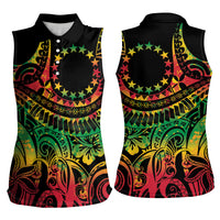 Cook Islands 15 Stars Women Sleeveless Polo Shirt Kuki Airani Polynesian Tribal Wave Tattoo LT9 - Polynesian Pride