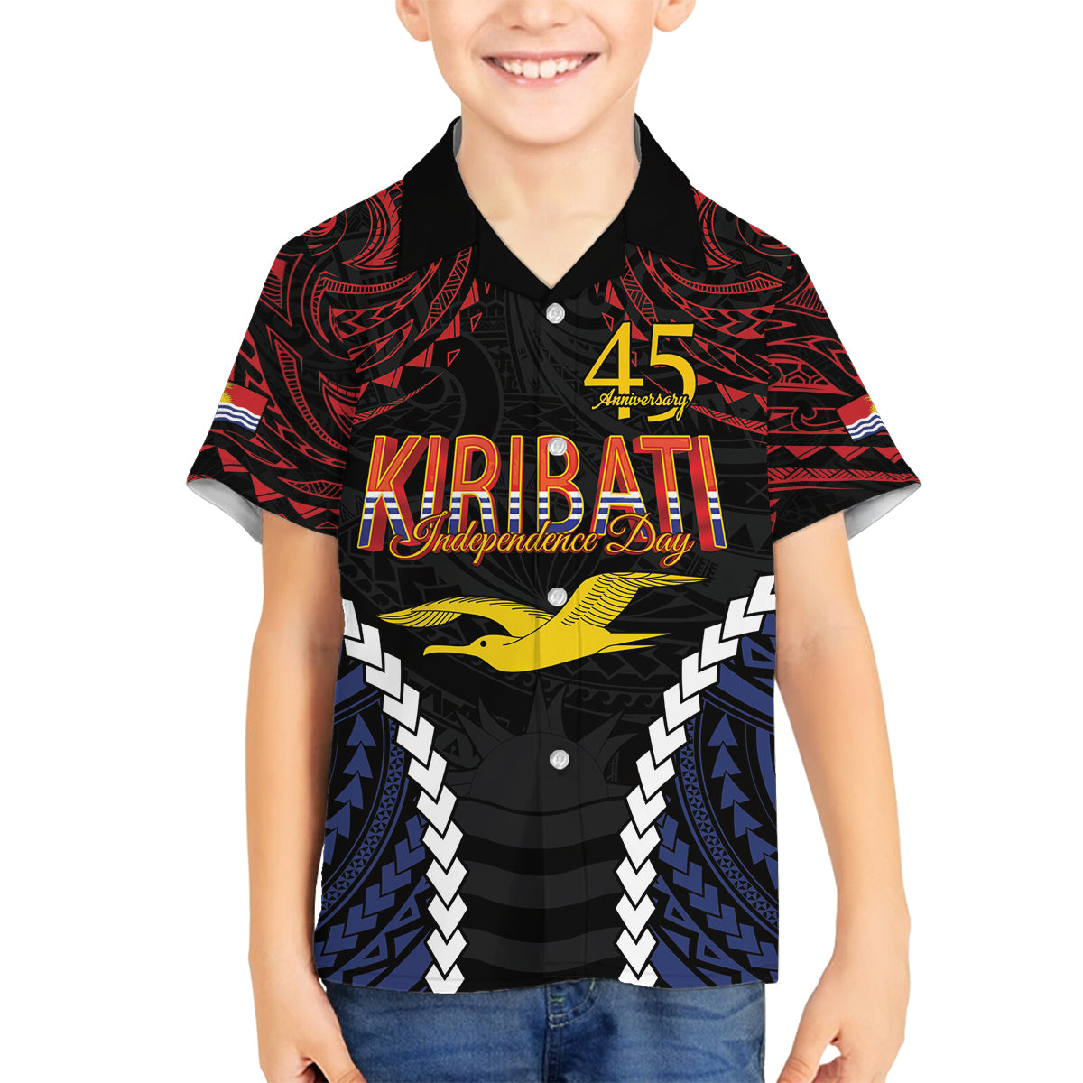 Kiribati 45th Anniversary Independence Day Family Matching Long Sleeve Bodycon Dress and Hawaiian Shirt Since 1979 LT9 Son's Shirt Black - Polynesian Pride