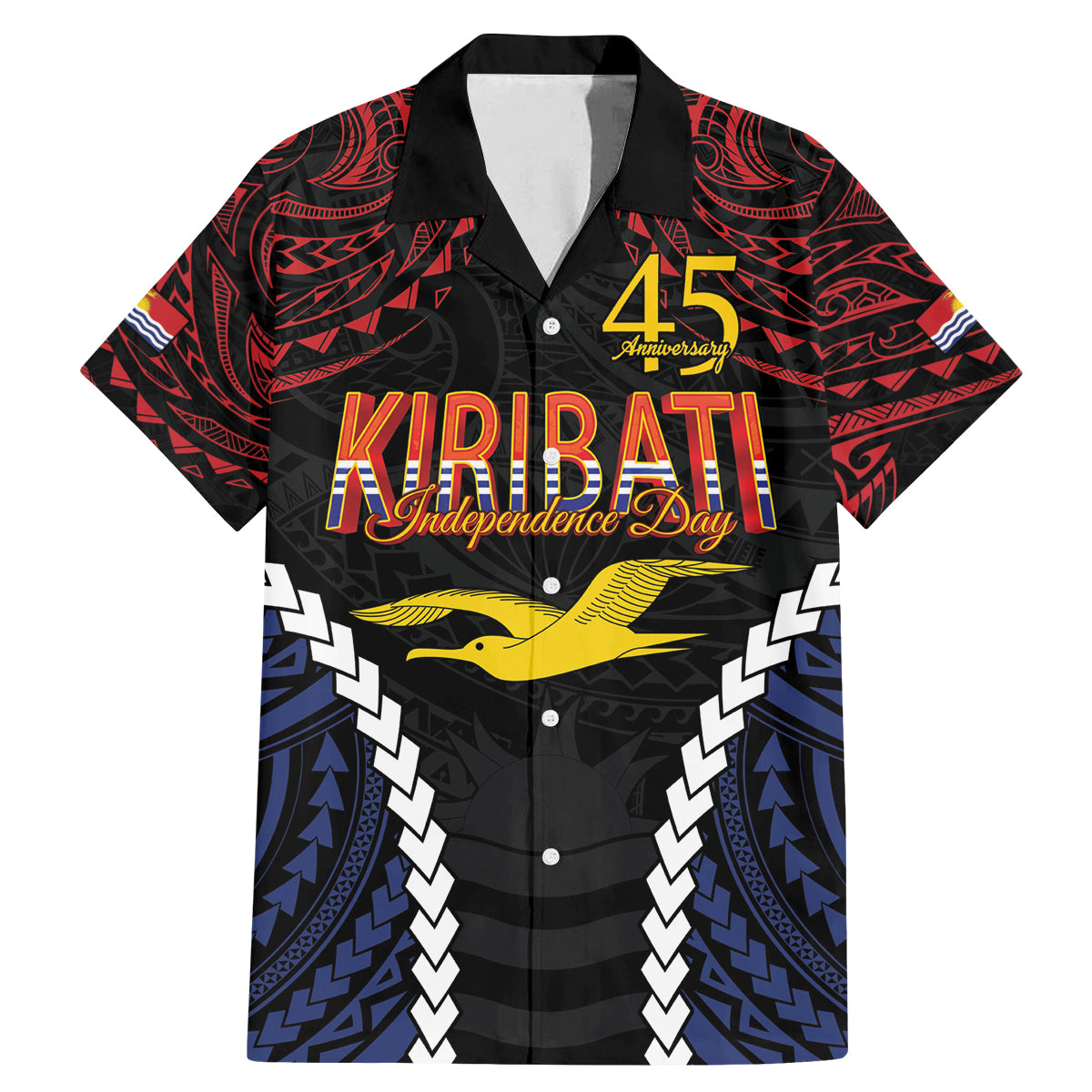 Kiribati 45th Anniversary Independence Day Family Matching Mermaid Dress and Hawaiian Shirt Since 1979 LT9 Dad's Shirt - Short Sleeve Black - Polynesian Pride