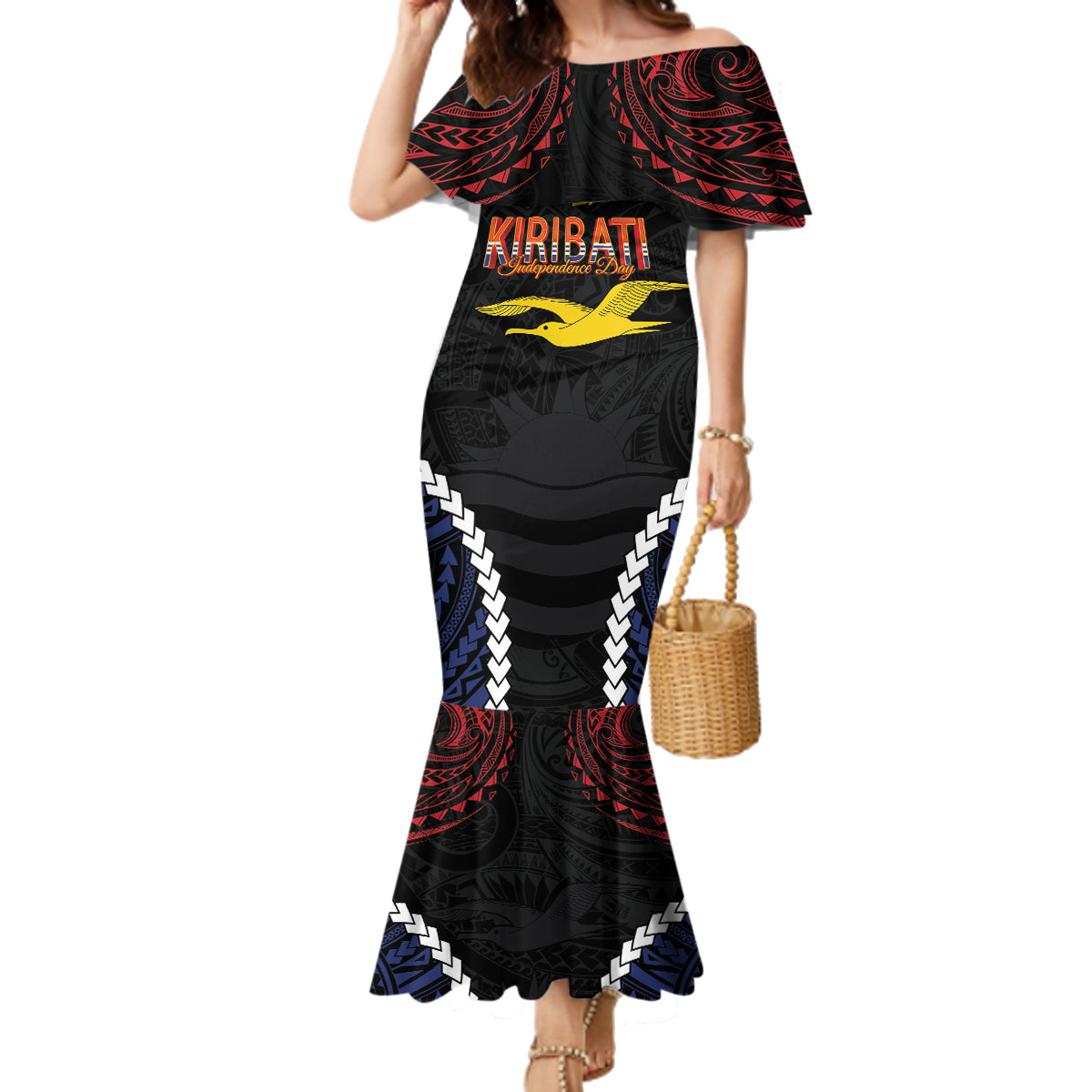 Kiribati 45th Anniversary Independence Day Family Matching Mermaid Dress and Hawaiian Shirt Since 1979 LT9 Mom's Dress Black - Polynesian Pride