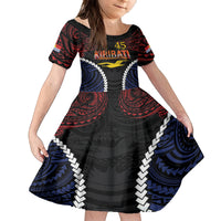 Kiribati 45th Anniversary Independence Day Family Matching Off The Shoulder Long Sleeve Dress and Hawaiian Shirt Since 1979 LT9 Daughter's Dress Black - Polynesian Pride