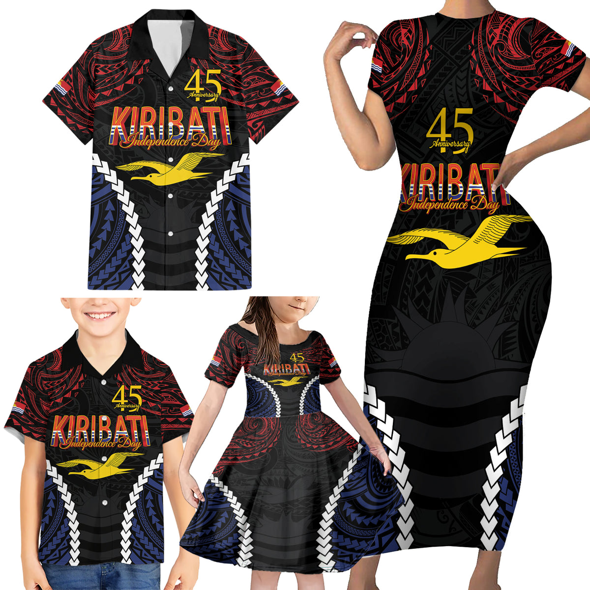 Kiribati 45th Anniversary Independence Day Family Matching Short Sleeve Bodycon Dress and Hawaiian Shirt Since 1979 LT9 - Polynesian Pride