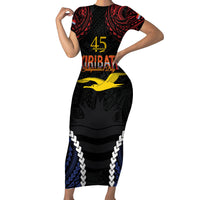 Kiribati 45th Anniversary Independence Day Family Matching Short Sleeve Bodycon Dress and Hawaiian Shirt Since 1979 LT9 Mom's Dress Black - Polynesian Pride