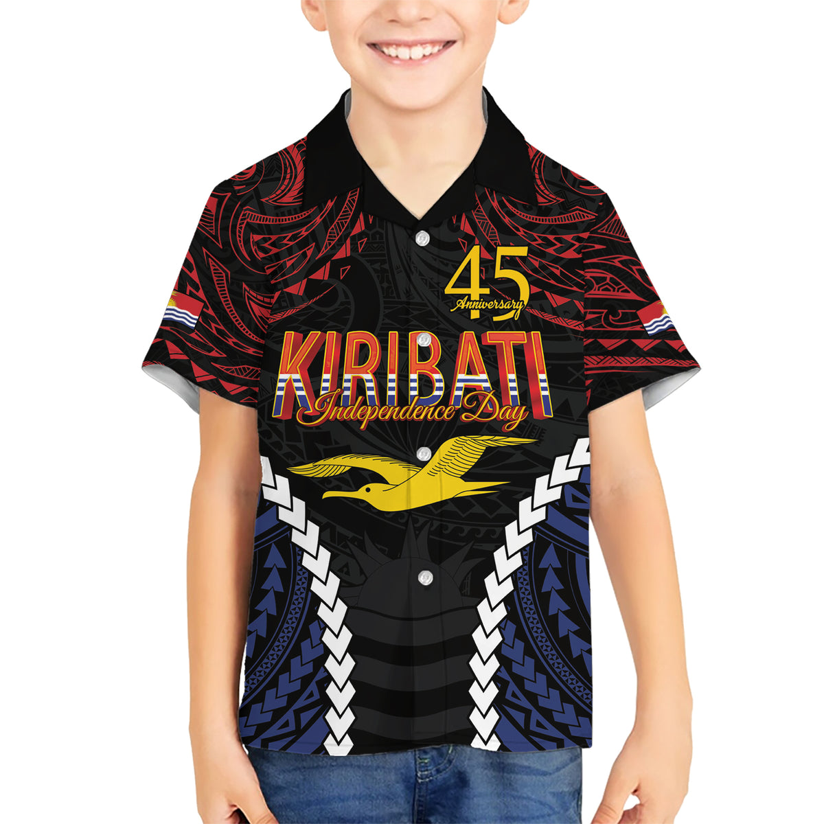 Kiribati 45th Anniversary Independence Day Family Matching Short Sleeve Bodycon Dress and Hawaiian Shirt Since 1979 LT9 Son's Shirt Black - Polynesian Pride