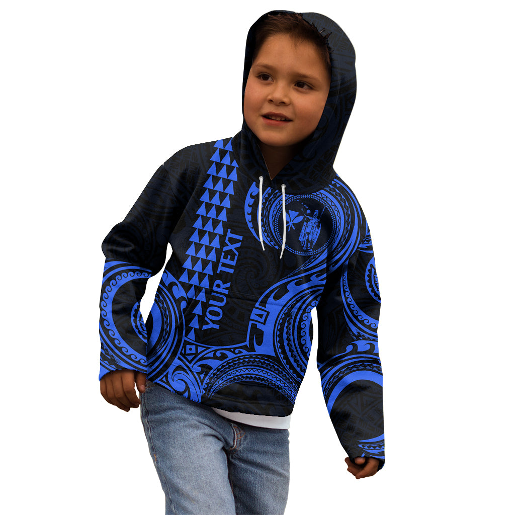 Custom King Kamehameha Day Hawaii Kid Hoodie Paradise of the Pacific Tribal Kakau - Blue LT9 - Polynesian Pride