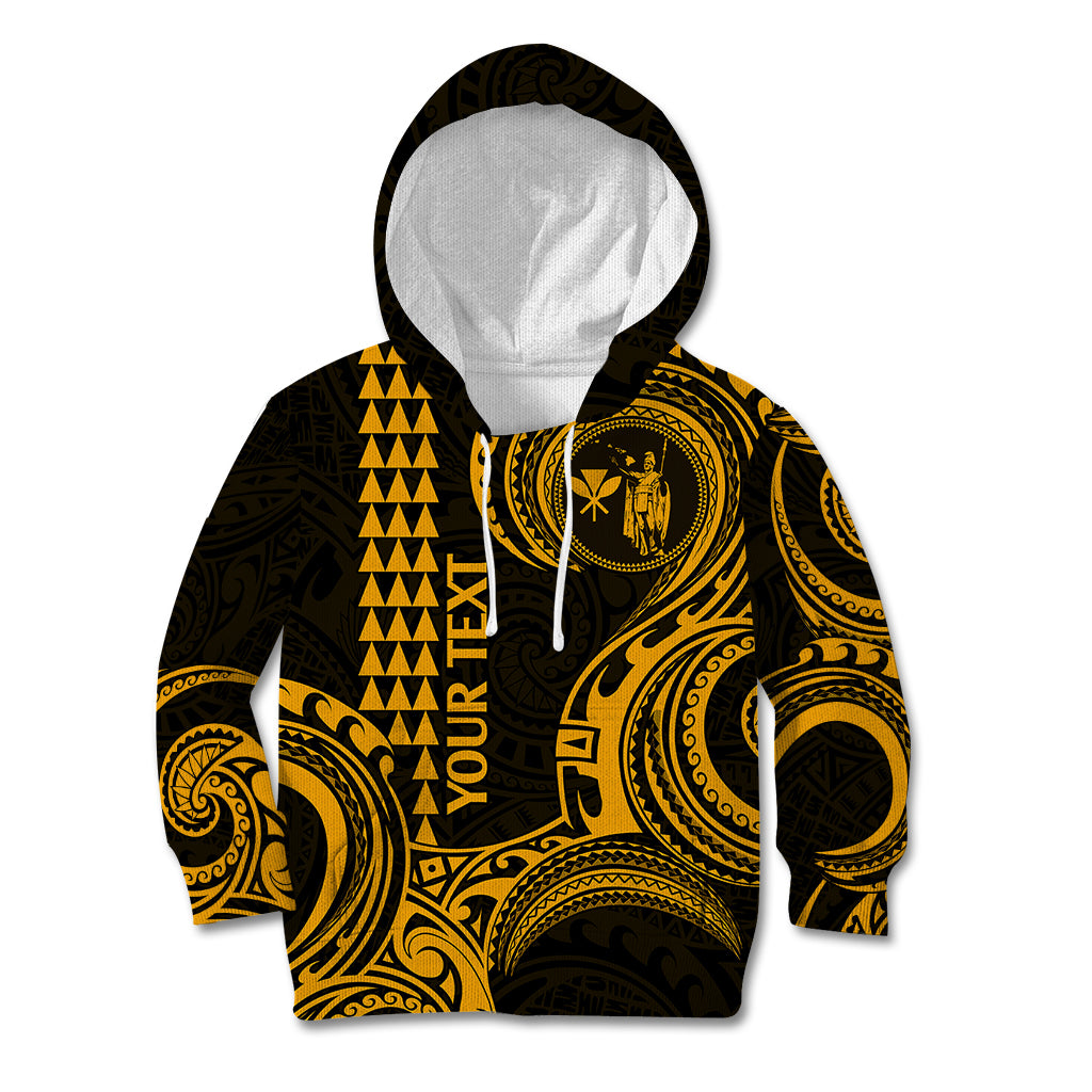 Custom King Kamehameha Day Hawaii Kid Hoodie Paradise of the Pacific Tribal Kakau - Gold LT9 Gold - Polynesian Pride