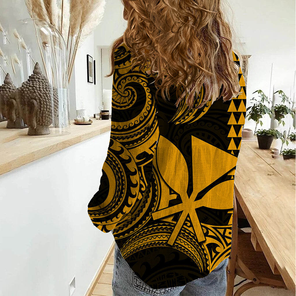 Custom King Kamehameha Day Hawaii Women Casual Shirt Paradise of the Pacific Tribal Kakau - Gold LT9 - Polynesian Pride