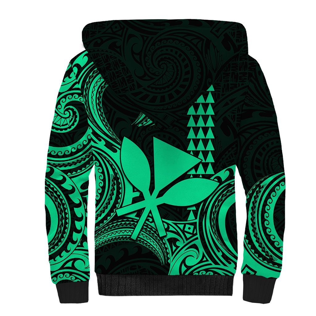 Custom King Kamehameha Day Hawaii Sherpa Hoodie Paradise of the Pacific Tribal Kakau - Green LT9 - Polynesian Pride