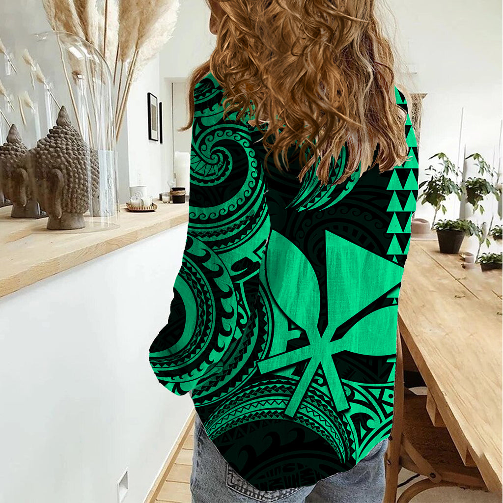 Custom King Kamehameha Day Hawaii Women Casual Shirt Paradise of the Pacific Tribal Kakau - Green LT9 - Polynesian Pride