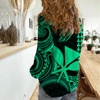 Custom King Kamehameha Day Hawaii Women Casual Shirt Paradise of the Pacific Tribal Kakau - Green LT9 - Polynesian Pride