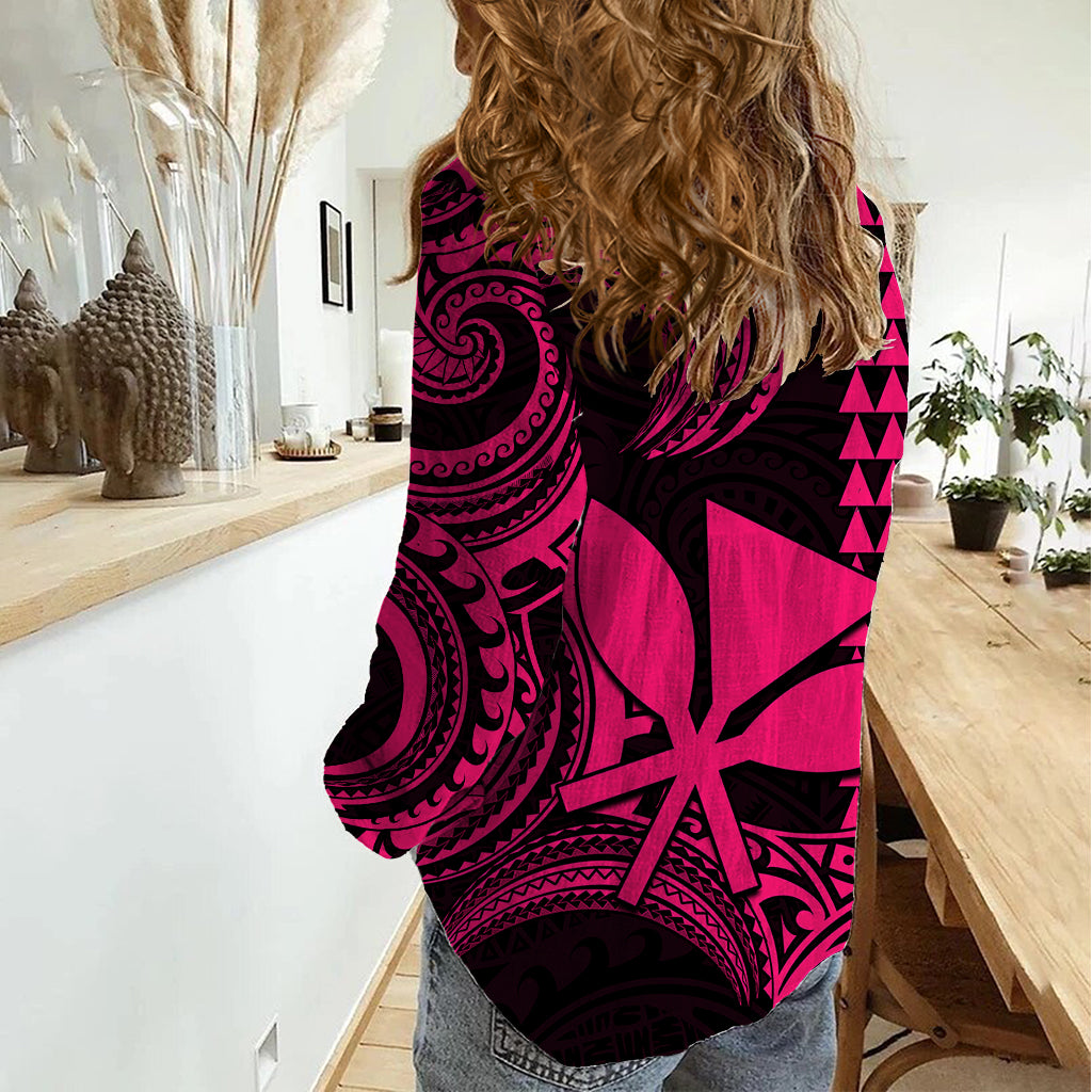 Custom King Kamehameha Day Hawaii Women Casual Shirt Paradise of the Pacific Tribal Kakau - Pink LT9 - Polynesian Pride