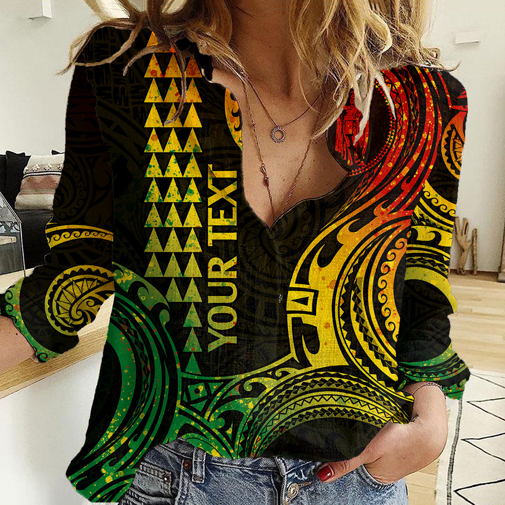 Custom King Kamehameha Day Hawaii Women Casual Shirt Paradise of the Pacific Tribal Kakau - Reggae LT9 Female Reggae - Polynesian Pride