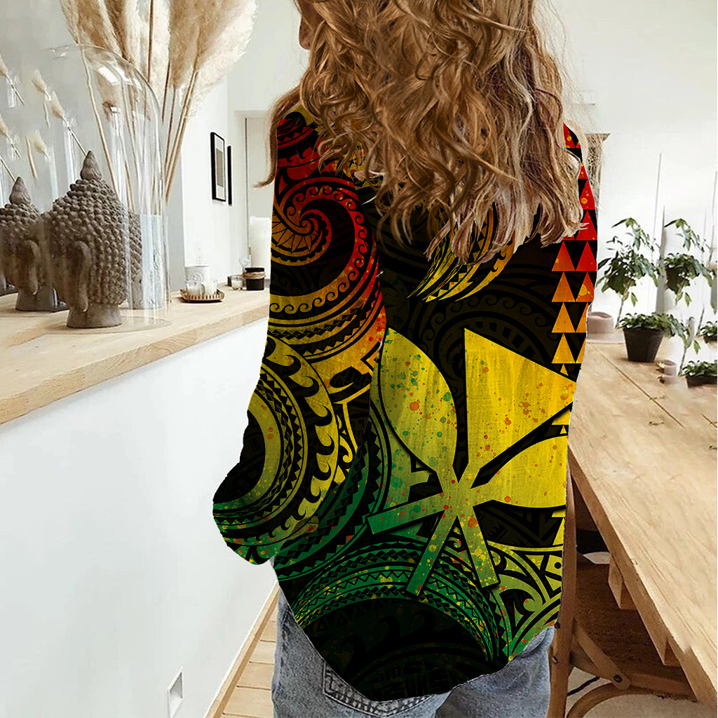 Custom King Kamehameha Day Hawaii Women Casual Shirt Paradise of the Pacific Tribal Kakau - Reggae LT9 - Polynesian Pride