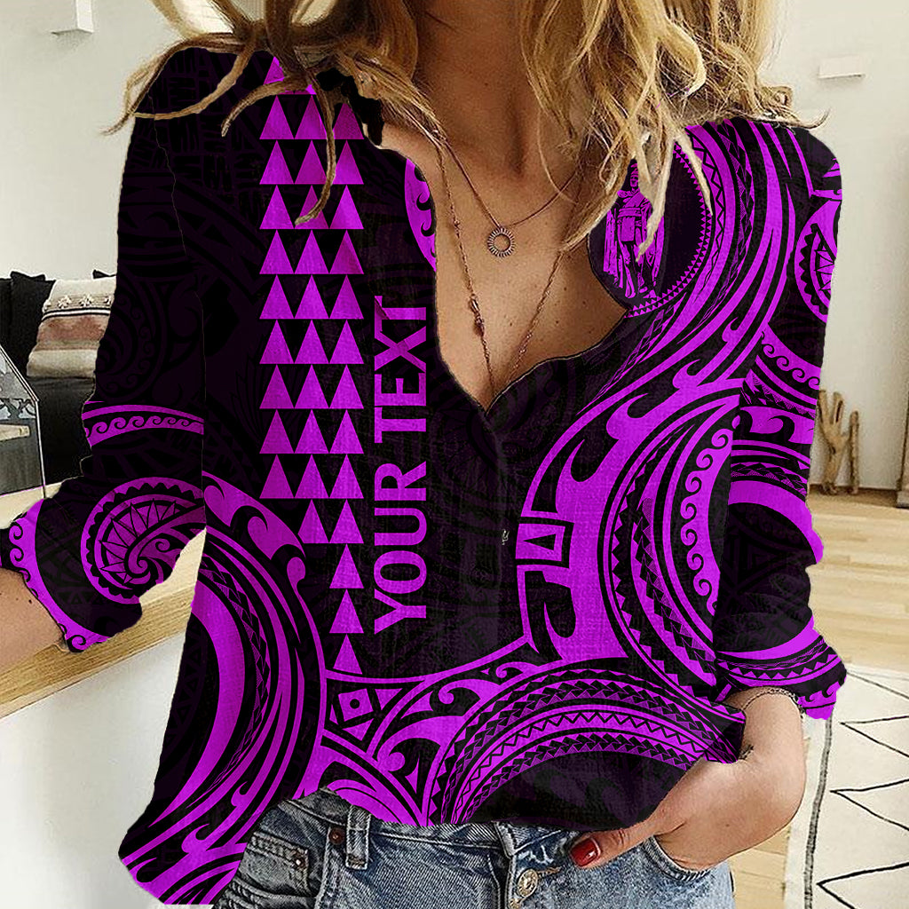 Custom King Kamehameha Day Hawaii Women Casual Shirt Paradise of the Pacific Tribal Kakau - Purple LT9 Female Purple - Polynesian Pride