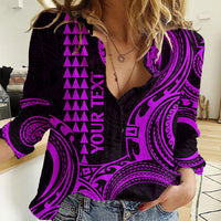 Custom King Kamehameha Day Hawaii Women Casual Shirt Paradise of the Pacific Tribal Kakau - Purple LT9 Female Purple - Polynesian Pride