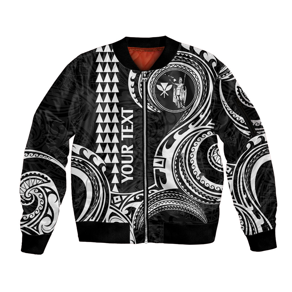 Custom King Kamehameha Day Hawaii Sleeve Zip Bomber Jacket Paradise of the Pacific Tribal Kakau - White LT9 Unisex White - Polynesian Pride