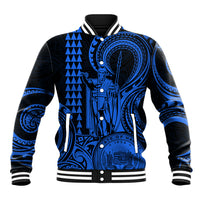 King Kamehameha Day Hawaii Baseball Jacket Paradise of the Pacific Tribal Kakau with Kanaka Maoli - Blue LT9 Unisex Blue - Polynesian Pride