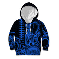 King Kamehameha Day Hawaii Kid Hoodie Paradise of the Pacific Tribal Kakau with Kanaka Maoli - Blue LT9 Blue - Polynesian Pride
