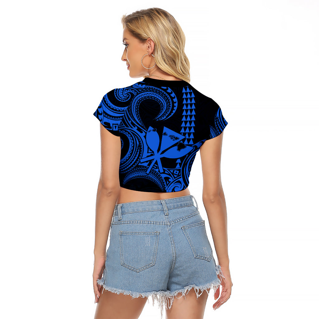 King Kamehameha Day Hawaii Raglan Cropped T Shirt Paradise of the Pacific Tribal Kakau with Kanaka Maoli - Blue LT9 - Polynesian Pride