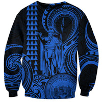 King Kamehameha Day Hawaii Sweatshirt Paradise of the Pacific Tribal Kakau with Kanaka Maoli - Blue LT9 Unisex Blue - Polynesian Pride