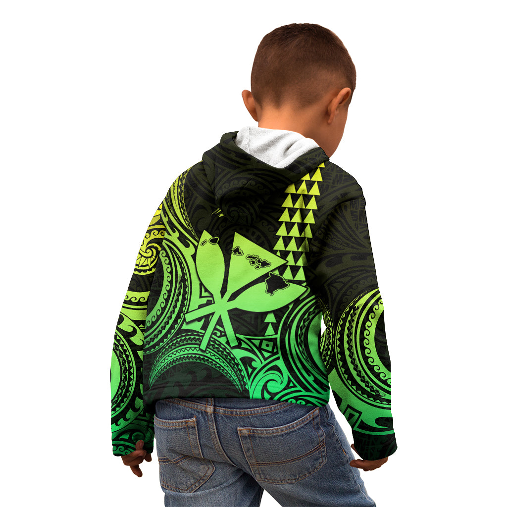 King Kamehameha Day Hawaii Kid Hoodie Paradise of the Pacific Tribal Kakau with Kanaka Maoli - Lime LT9 - Polynesian Pride
