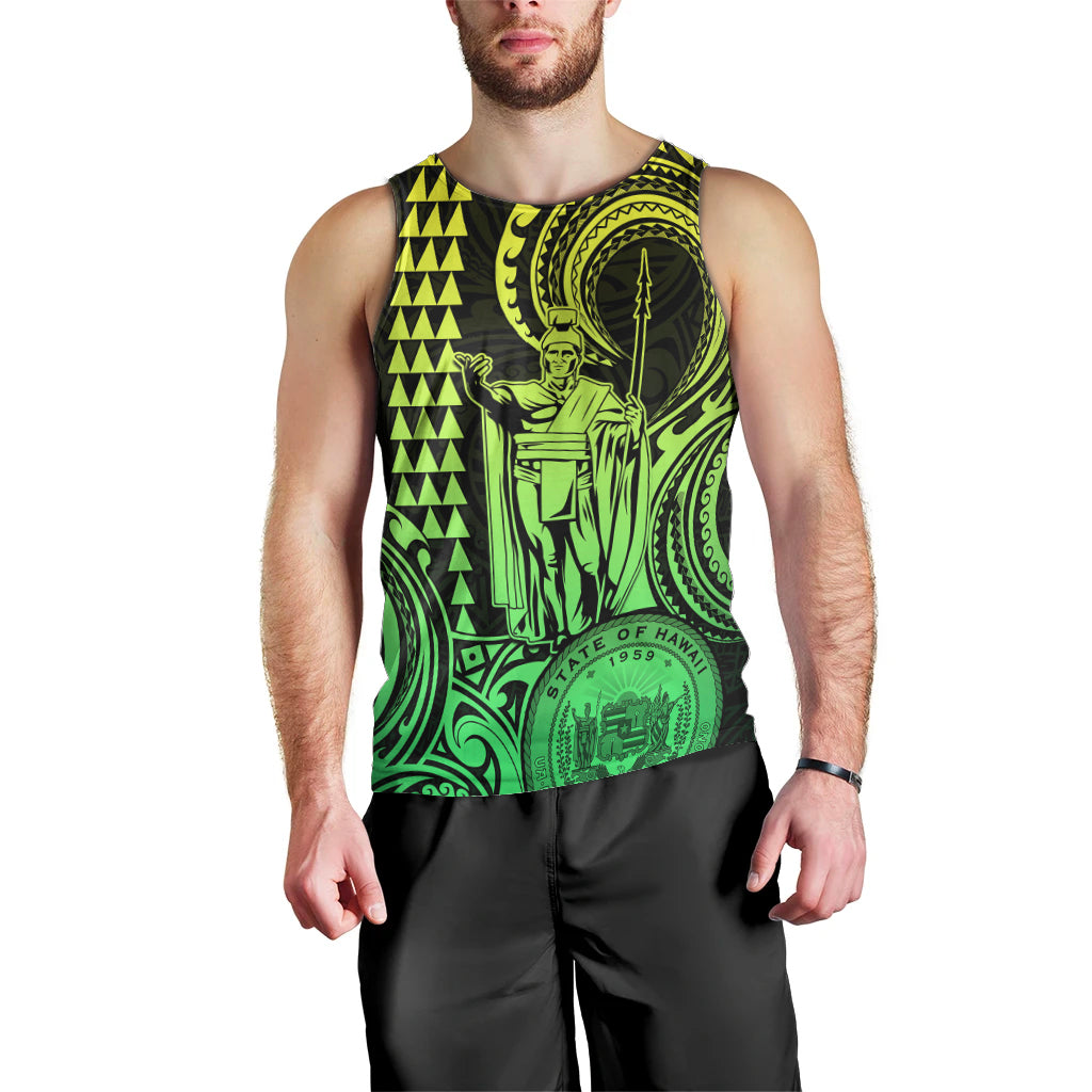 King Kamehameha Day Hawaii Men Tank Top Paradise of the Pacific Tribal Kakau with Kanaka Maoli - Lime LT9 - Polynesian Pride