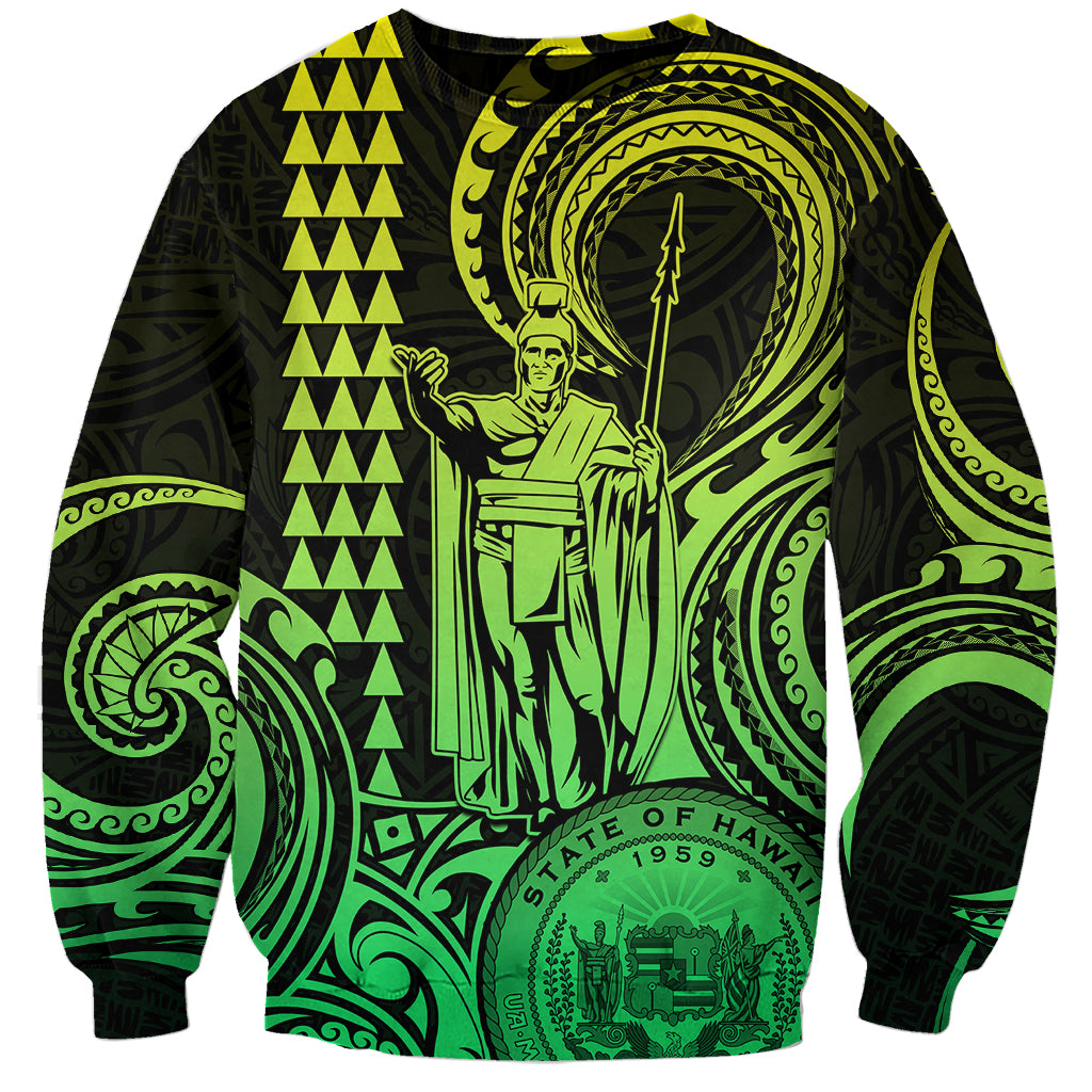 King Kamehameha Day Hawaii Sweatshirt Paradise of the Pacific Tribal Kakau with Kanaka Maoli - Lime LT9 Unisex Lime - Polynesian Pride