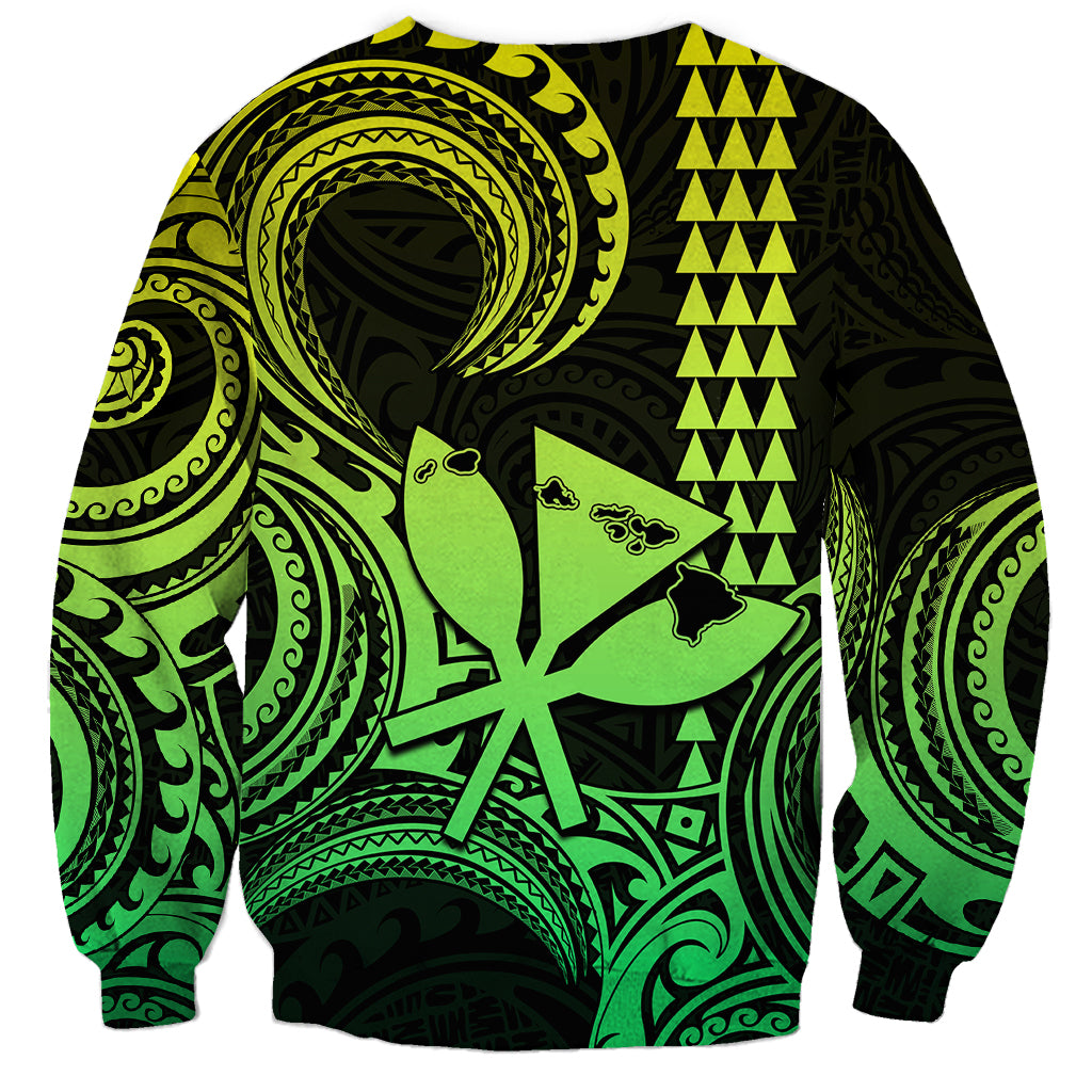 King Kamehameha Day Hawaii Sweatshirt Paradise of the Pacific Tribal Kakau with Kanaka Maoli - Lime LT9 - Polynesian Pride