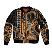 King Kamehameha Day Hawaii Sleeve Zip Bomber Jacket Paradise of the Pacific Tribal Kakau with Kanaka Maoli - Nude LT9 Unisex Nude - Polynesian Pride