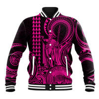 King Kamehameha Day Hawaii Baseball Jacket Paradise of the Pacific Tribal Kakau with Kanaka Maoli - Pink LT9 Unisex Pink - Polynesian Pride