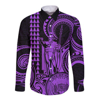 King Kamehameha Day Hawaii Long Sleeve Button Shirt Paradise of the Pacific Tribal Kakau with Kanaka Maoli - Purple LT9 Unisex Purple - Polynesian Pride
