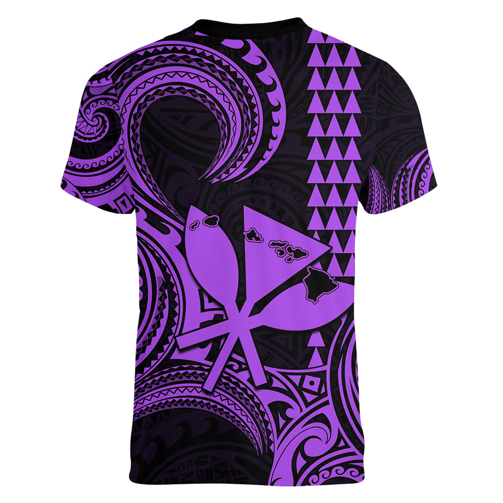 King Kamehameha Day Hawaii Women V Neck T Shirt Paradise of the Pacific Tribal Kakau with Kanaka Maoli - Purple LT9 - Polynesian Pride