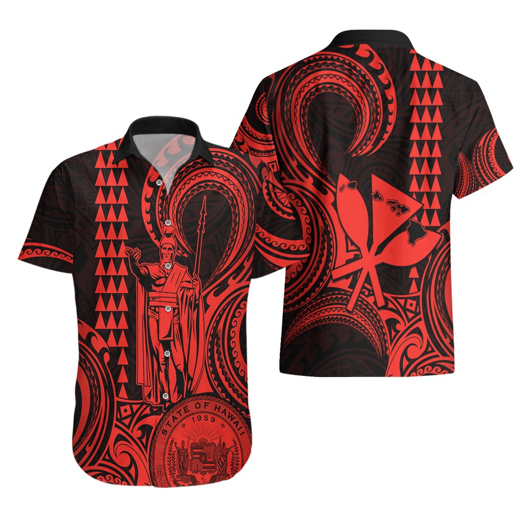 King Kamehameha Day Hawaii Hawaiian Shirt Paradise of the Pacific Tribal Kakau with Kanaka Maoli - Red LT9 - Polynesian Pride