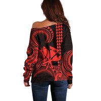 King Kamehameha Day Hawaii Off Shoulder Sweater Paradise of the Pacific Tribal Kakau with Kanaka Maoli - Red LT9 - Polynesian Pride