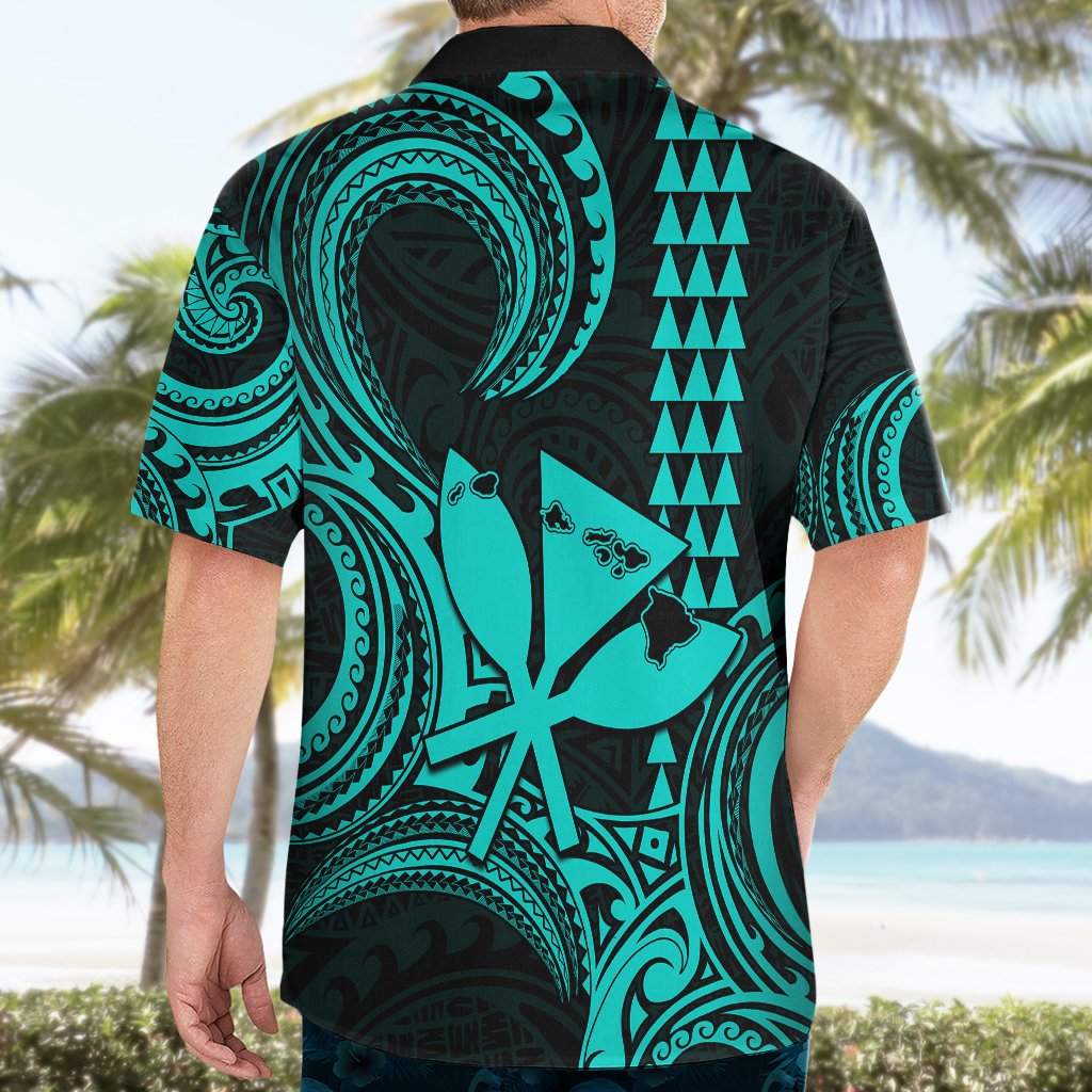 King Kamehameha Day Hawaii Hawaiian Shirt Paradise of the Pacific Tribal Kakau with Kanaka Maoli - Turquoise LT9 - Polynesian Pride