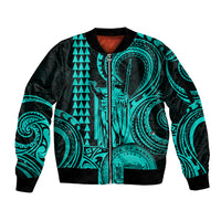 King Kamehameha Day Hawaii Sleeve Zip Bomber Jacket Paradise of the Pacific Tribal Kakau with Kanaka Maoli - Turquoise LT9 Unisex Turquoise - Polynesian Pride