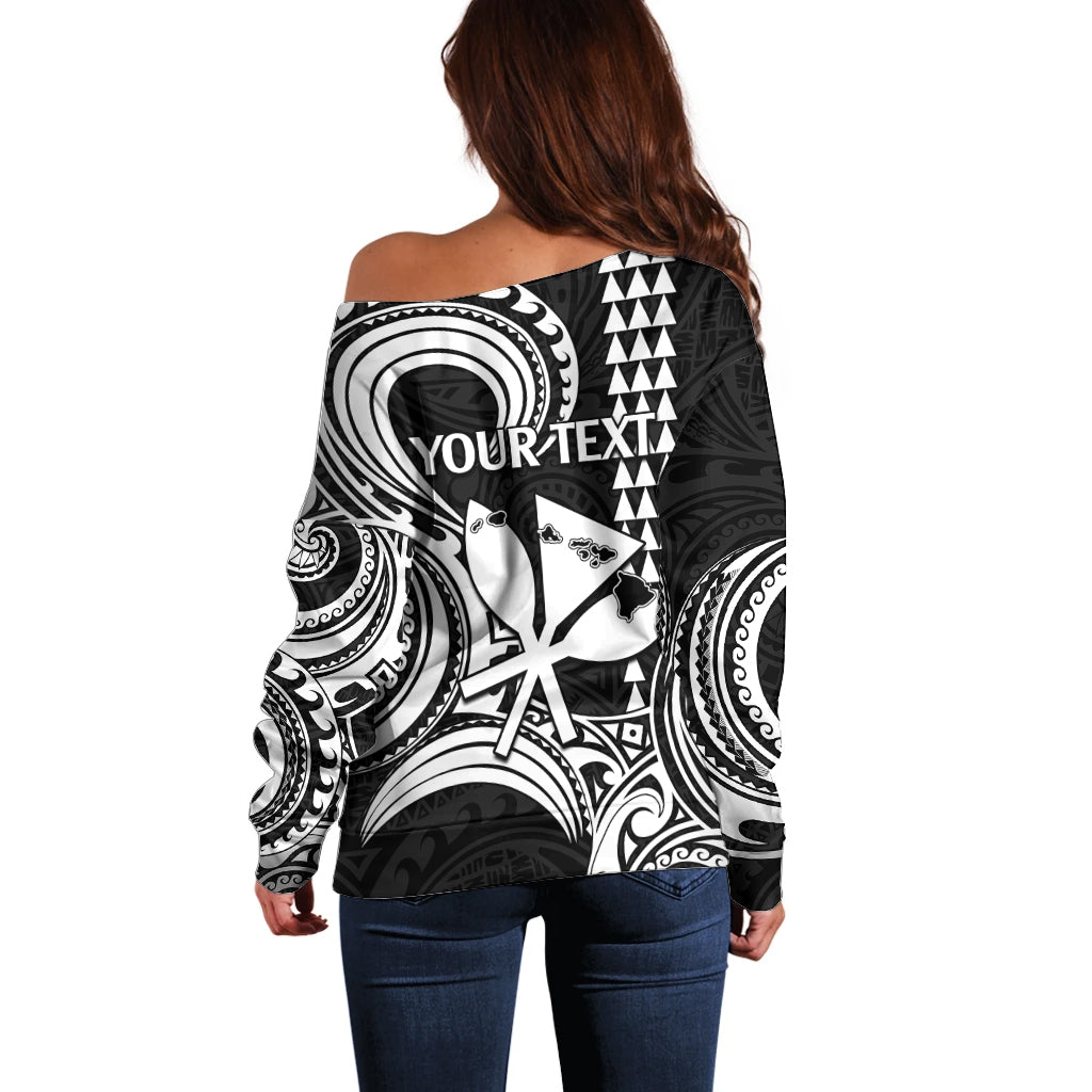 Custom King Kamehameha Day Hawaii Off Shoulder Sweater Paradise of the Pacific Tribal Kakau with Kanaka Maoli - White LT9 - Polynesian Pride