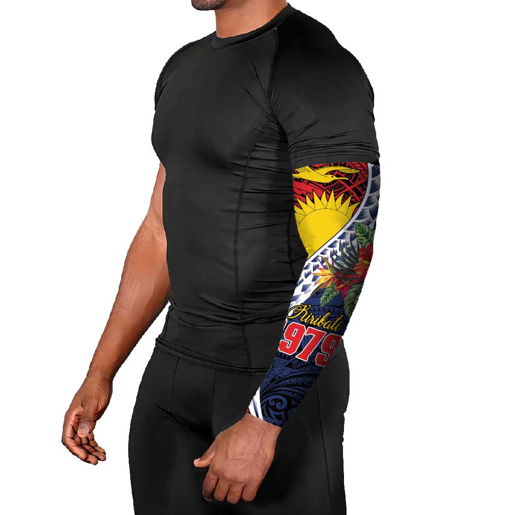 Flag of Kiribati Polynesian Pattern Arm Sleeves Est 1979 With Tropical Flowers - Polynesian Pride