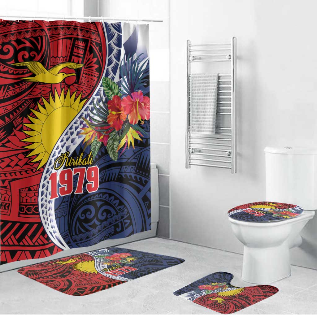 Flag of Kiribati Polynesian Pattern Bathroom Set Est 1979 With Tropical Flowers LT9 Bathroom Set (4 pcs) Red - Polynesian Pride