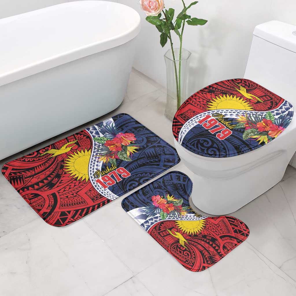 Flag of Kiribati Polynesian Pattern Bathroom Set Est 1979 With Tropical Flowers LT9 - Polynesian Pride