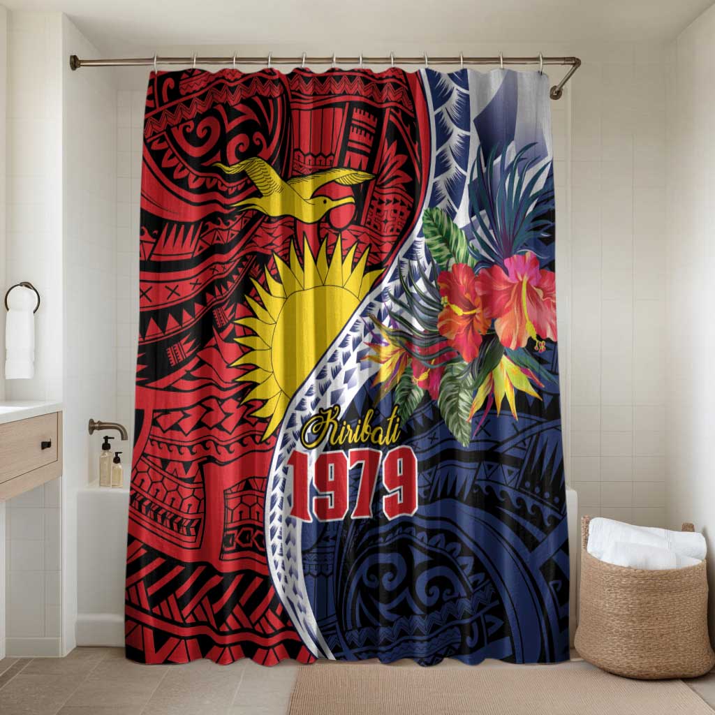 Flag of Kiribati Polynesian Pattern Bathroom Set Est 1979 With Tropical Flowers LT9 Shower Curtain Only Red - Polynesian Pride