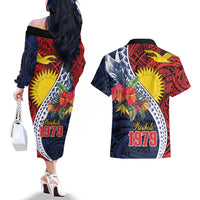 Flag of Kiribati Polynesian Pattern Couples Matching Off The Shoulder Long Sleeve Dress and Hawaiian Shirt Est 1979 With Tropical Flowers LT9 - Polynesian Pride