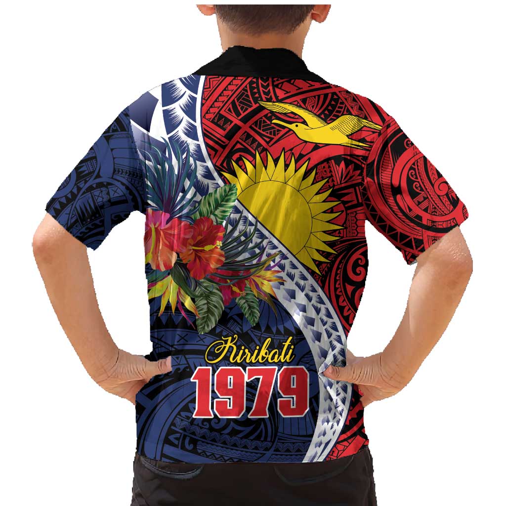 Flag of Kiribati Polynesian Pattern Family Matching Mermaid Dress and Hawaiian Shirt Est 1979 With Tropical Flowers LT9 - Polynesian Pride